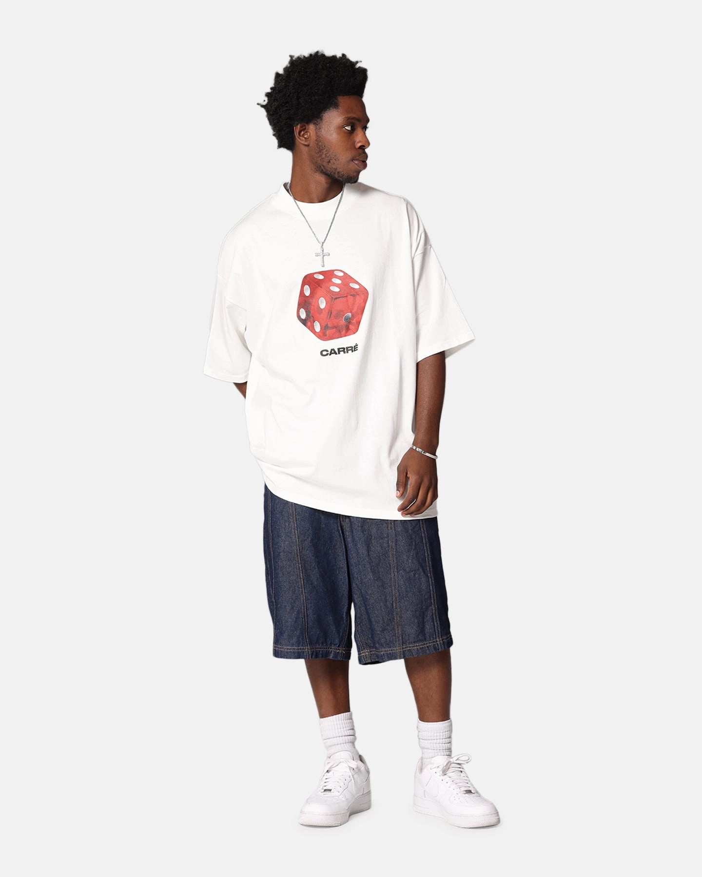 Smart Wear Reinforced Shoulders Carre Die Mock Neck T-Shirt Off White