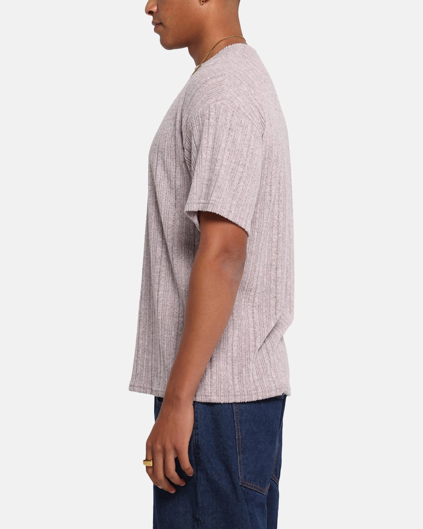 Lightweight Style Cozy and Comfortable XXIII Rib Knit T-Shirt Pink Marle