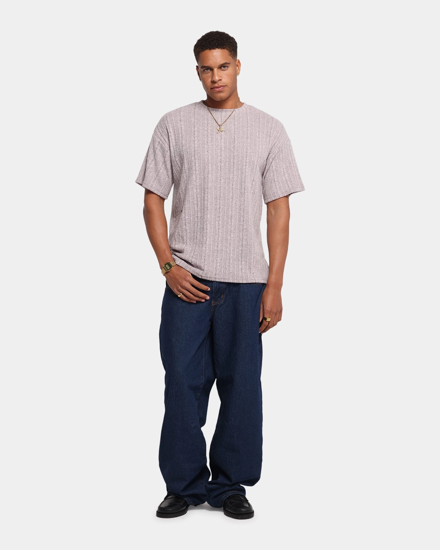 XXIII Rib Knit T-Shirt Pink Marle Casual Statement Comfy Wardrobe