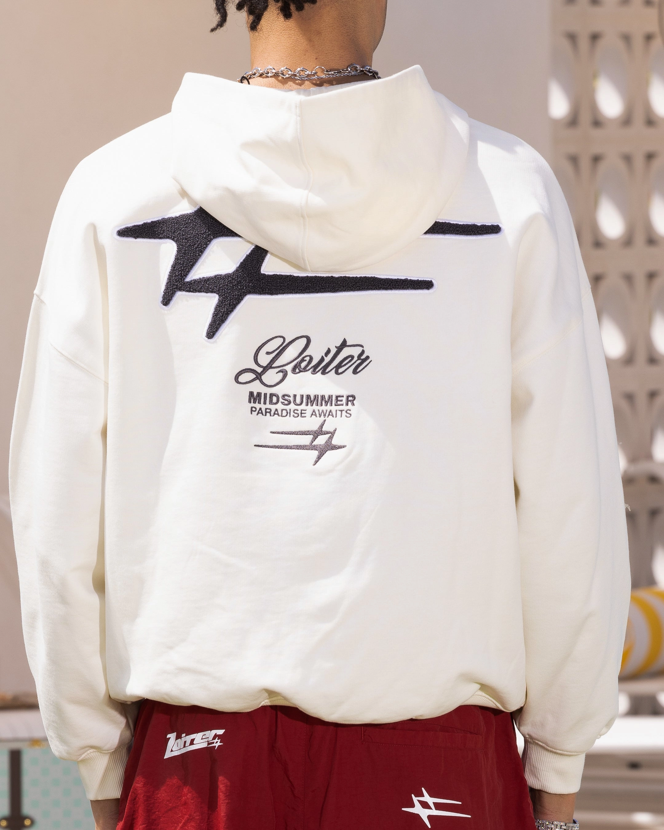 Water-Resistant Layer Loiter Patchwork Hoodie Off White