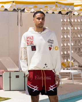 Adjustable Fit Contemporary Fit Loiter Patchwork Hoodie Off White