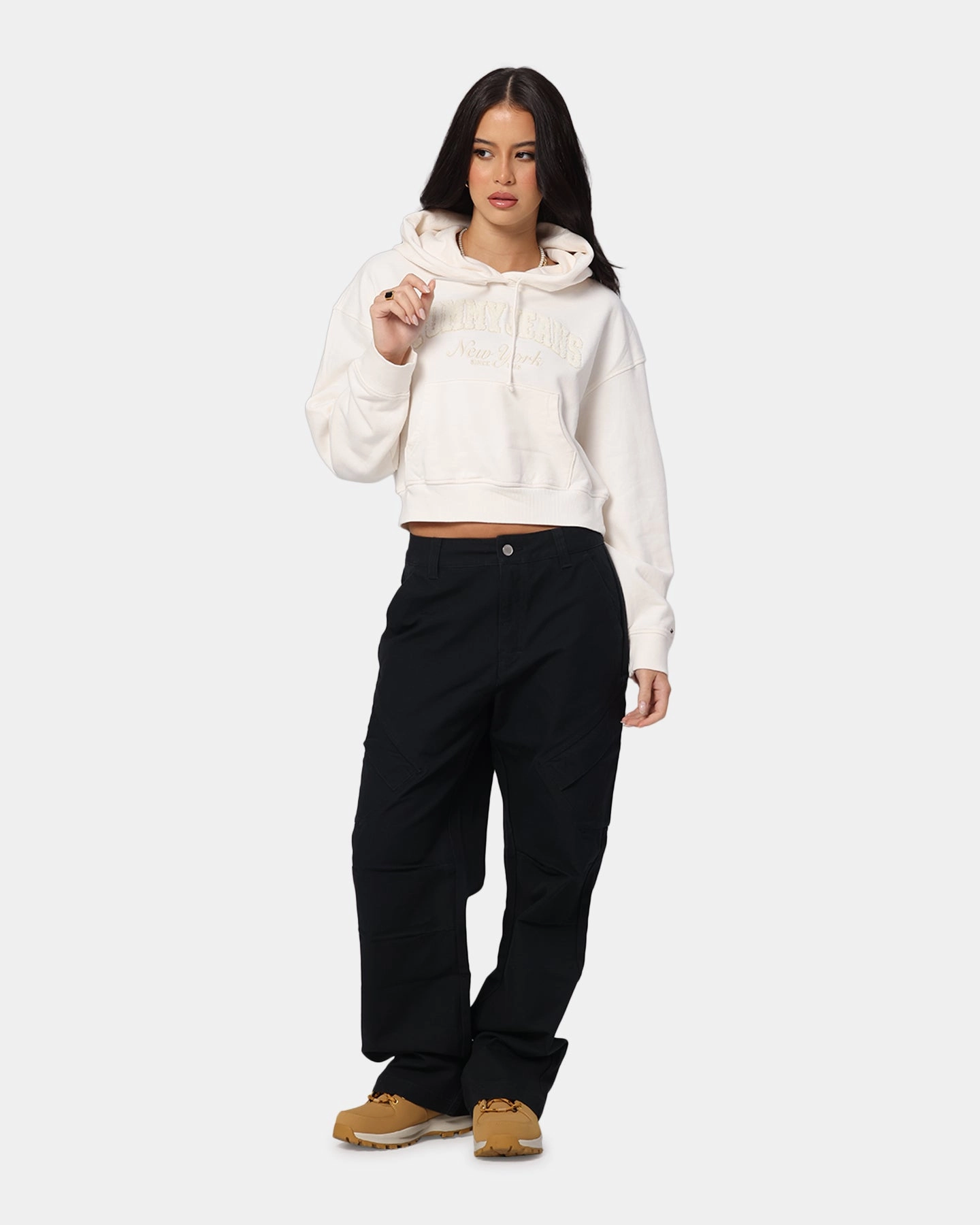 Tommy Jeans Women's Boxy Crop GMD Varsity Hoodie Ancient White budget-friendly