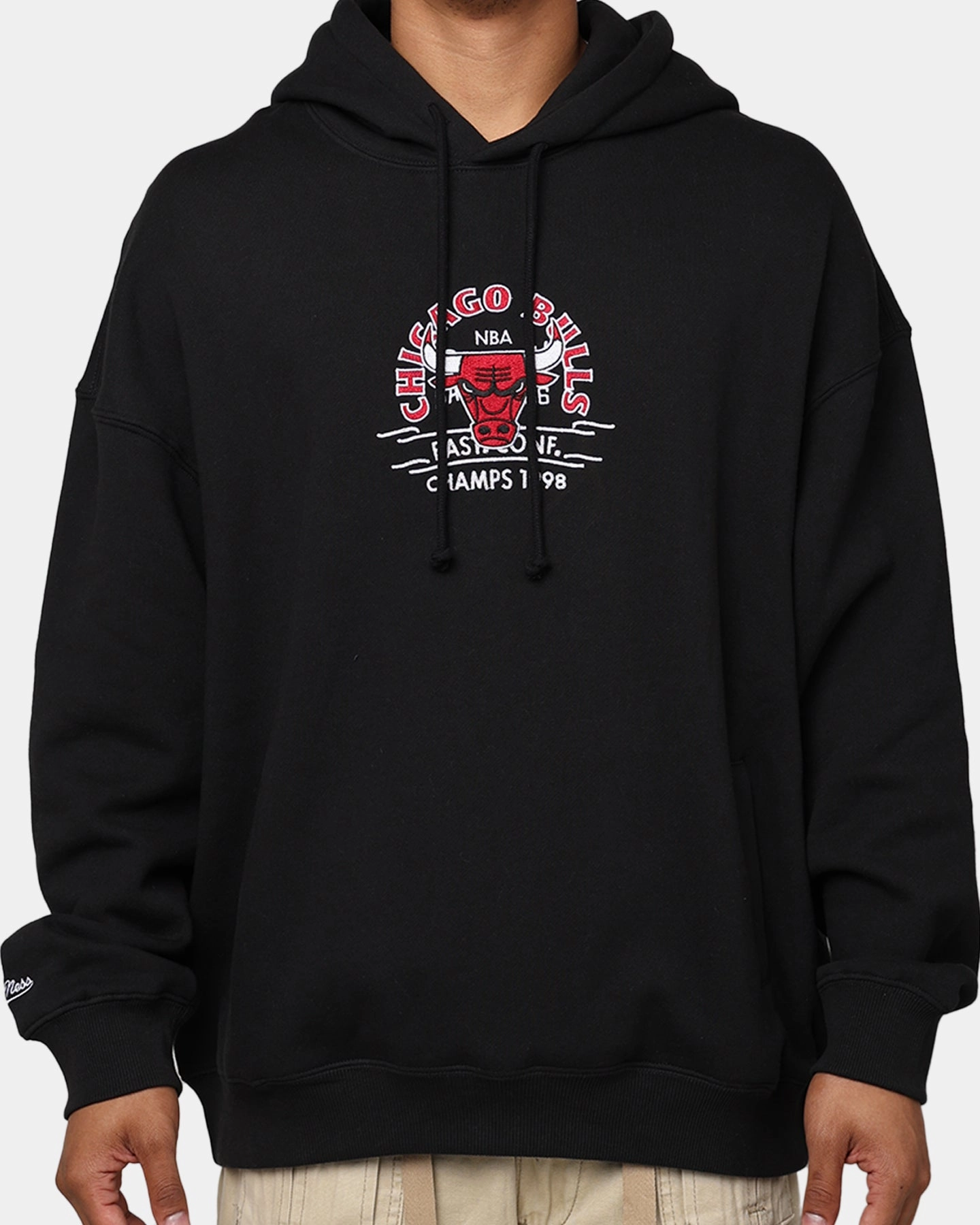 Mitchell & Ness Chicago Bulls Letterman Hoodie Black Four Way Stretch Material Give