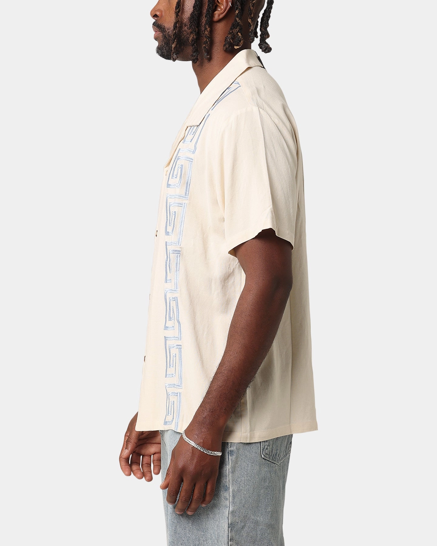 XXIII Hellas Linen Button Up Shirt Off White/Blue Anti Pilling Treatment