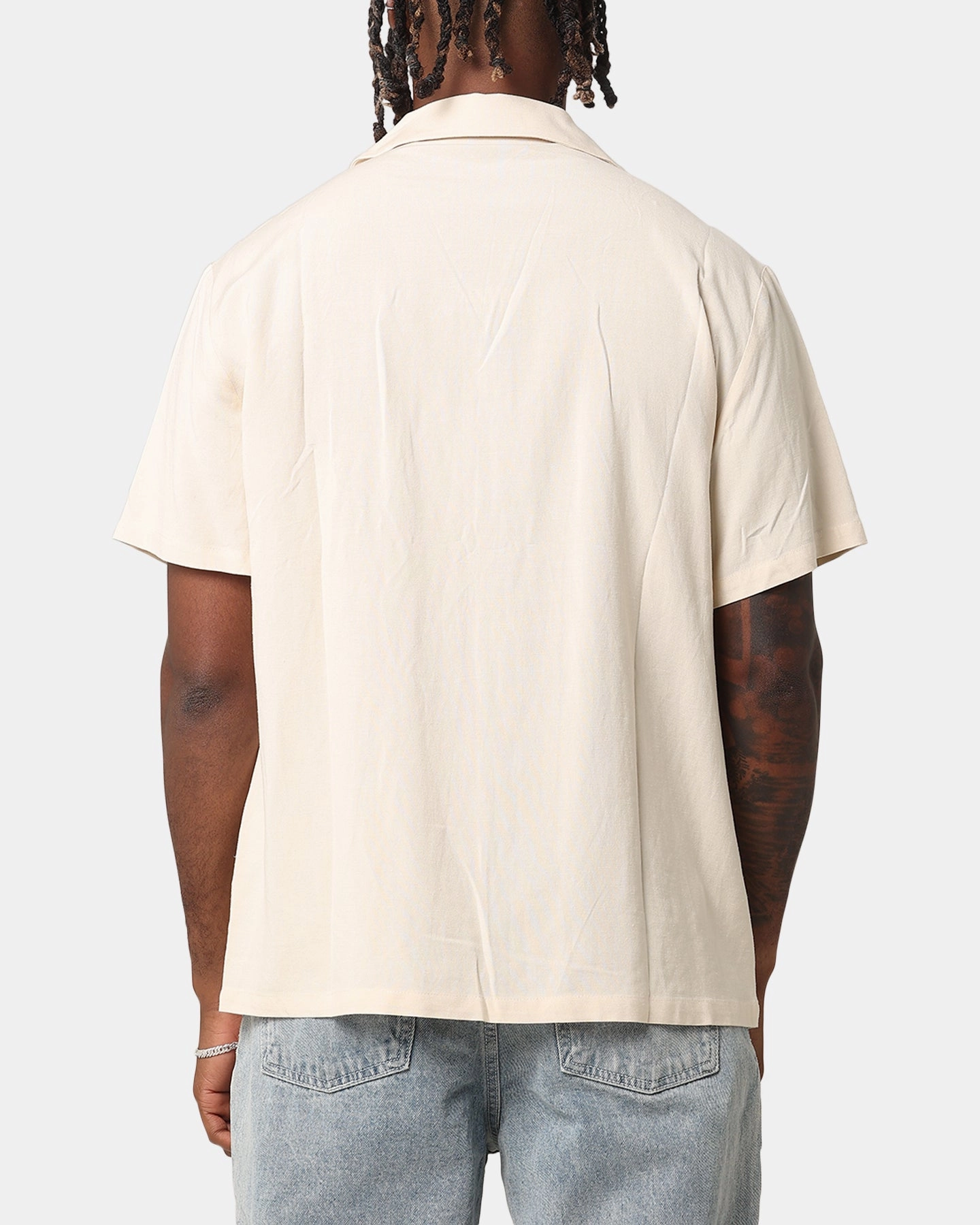 Runway Inspired Stylish Element XXIII Hellas Linen Button Up Shirt Off White/Blue