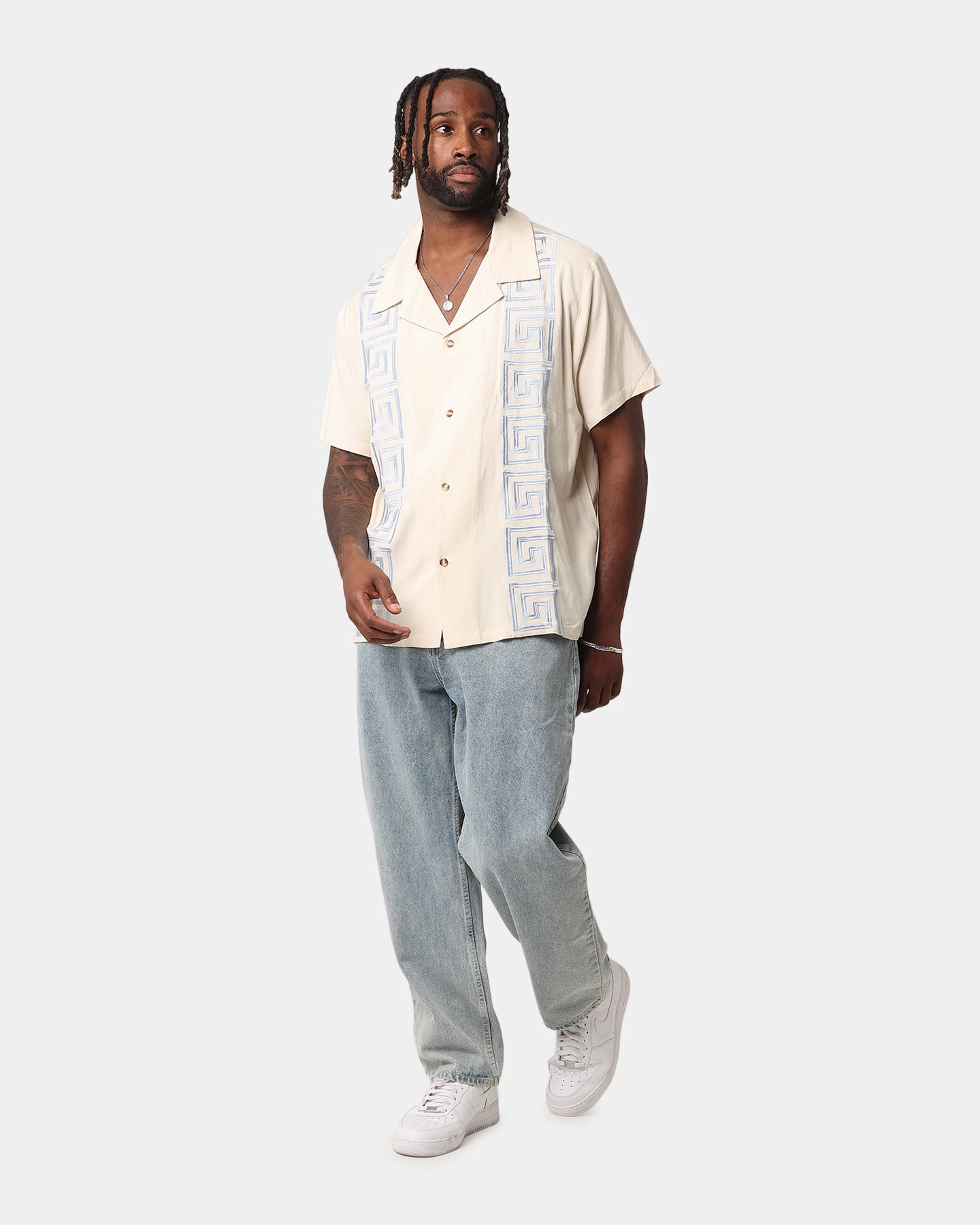 Contemporary Style XXIII Hellas Linen Button Up Shirt Off White/Blue