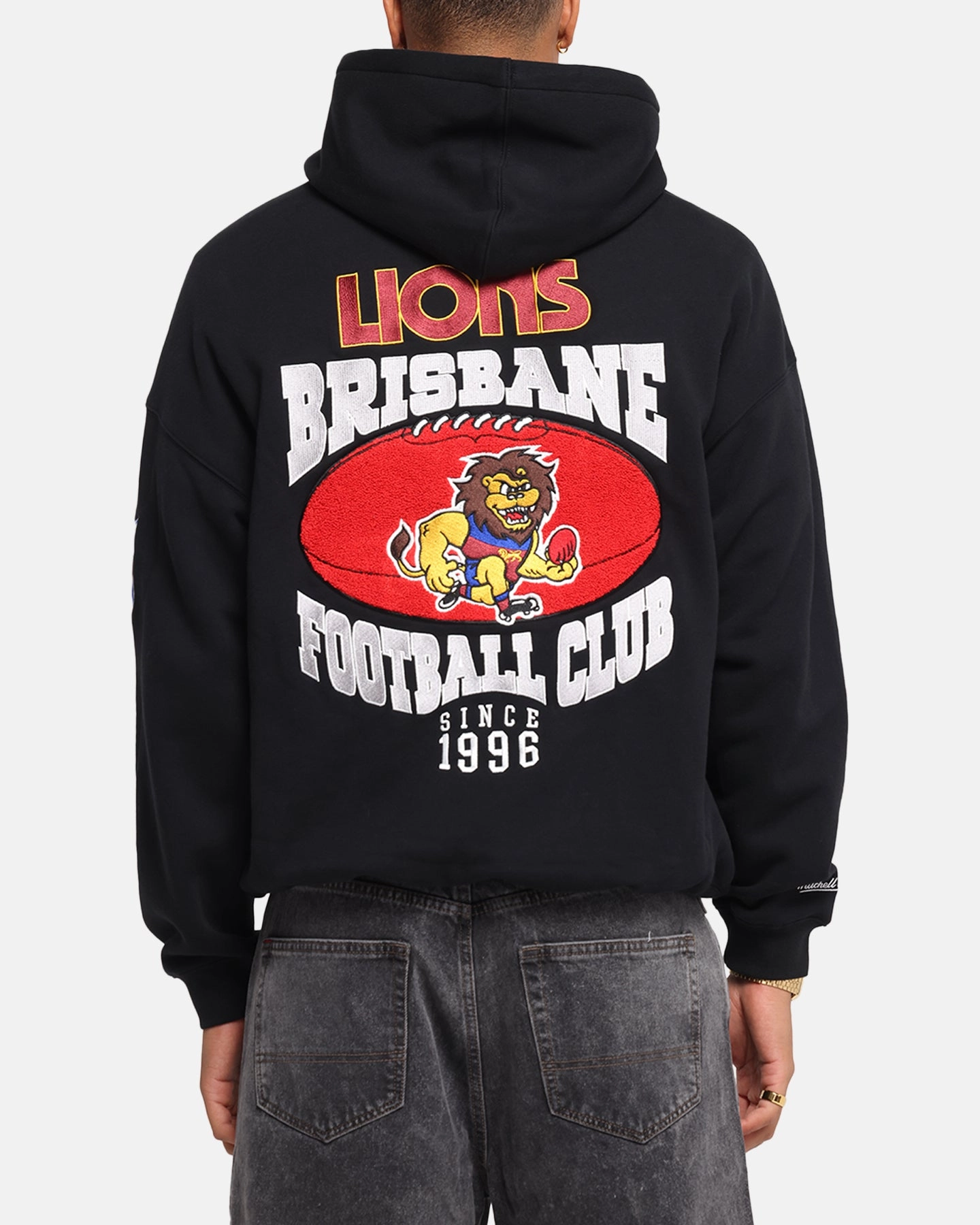 Fitted Reinforced Stitching Mitchell & Ness Brisbane Lions Team Hoodie Solid Black