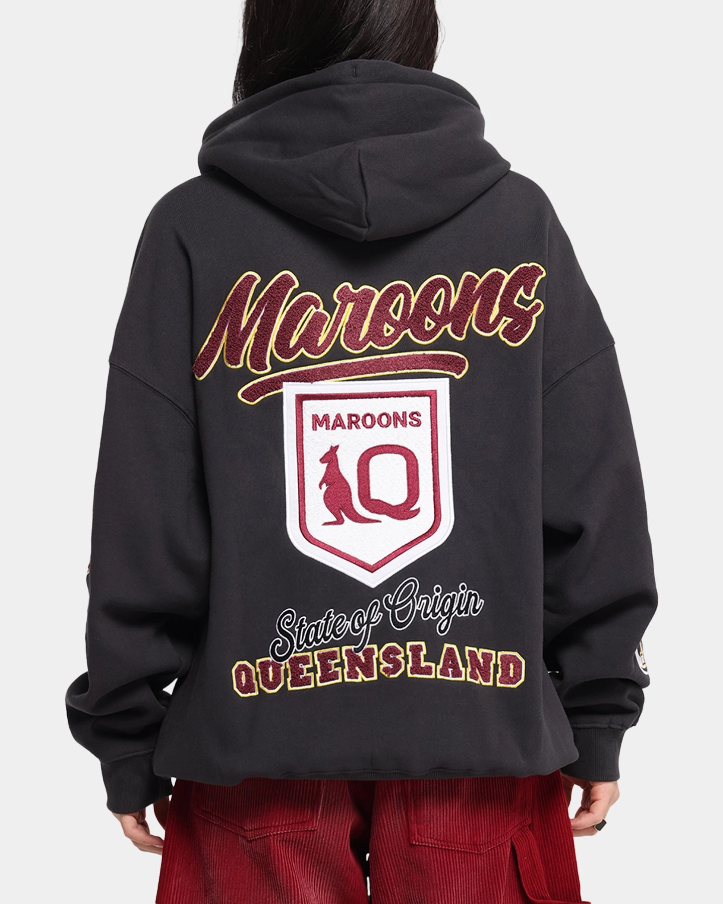 High Collar Design Queensland Rugby League Queensland Maroons State Of Origin Hoodie Faded Black