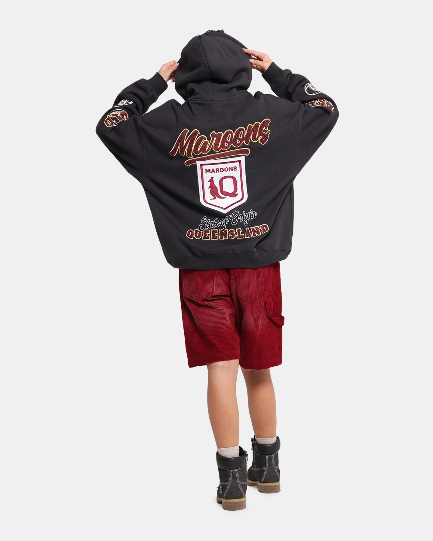 Queensland Rugby League Queensland Maroons State Of Origin Hoodie Faded Black High Neck Protection