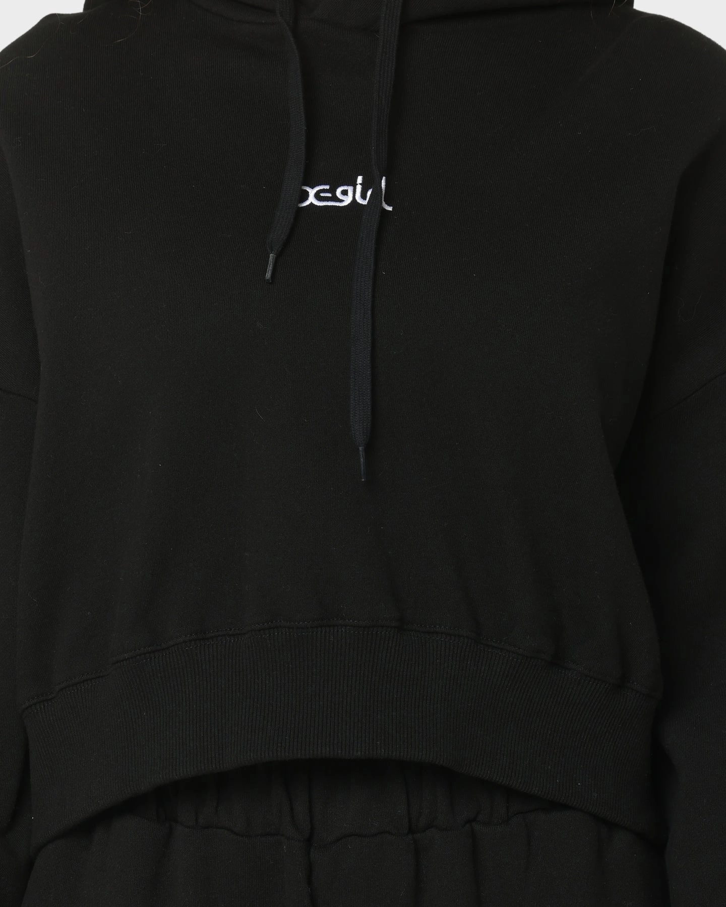 X-Girl Women's Mills Logo Crop Hoodie Black Fleece