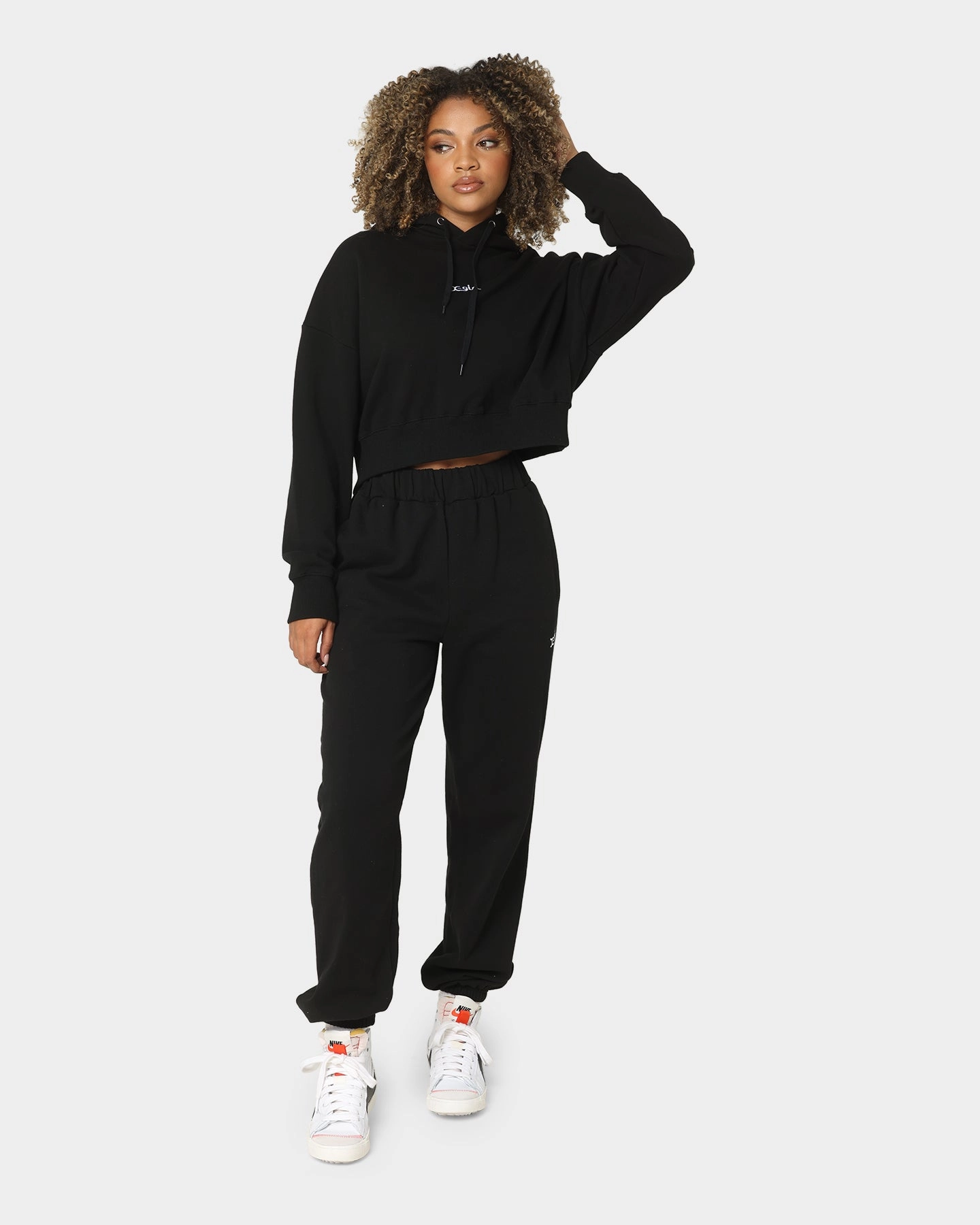 Light Comfort LightweightFabric X-Girl Women's Mills Logo Crop Hoodie Black