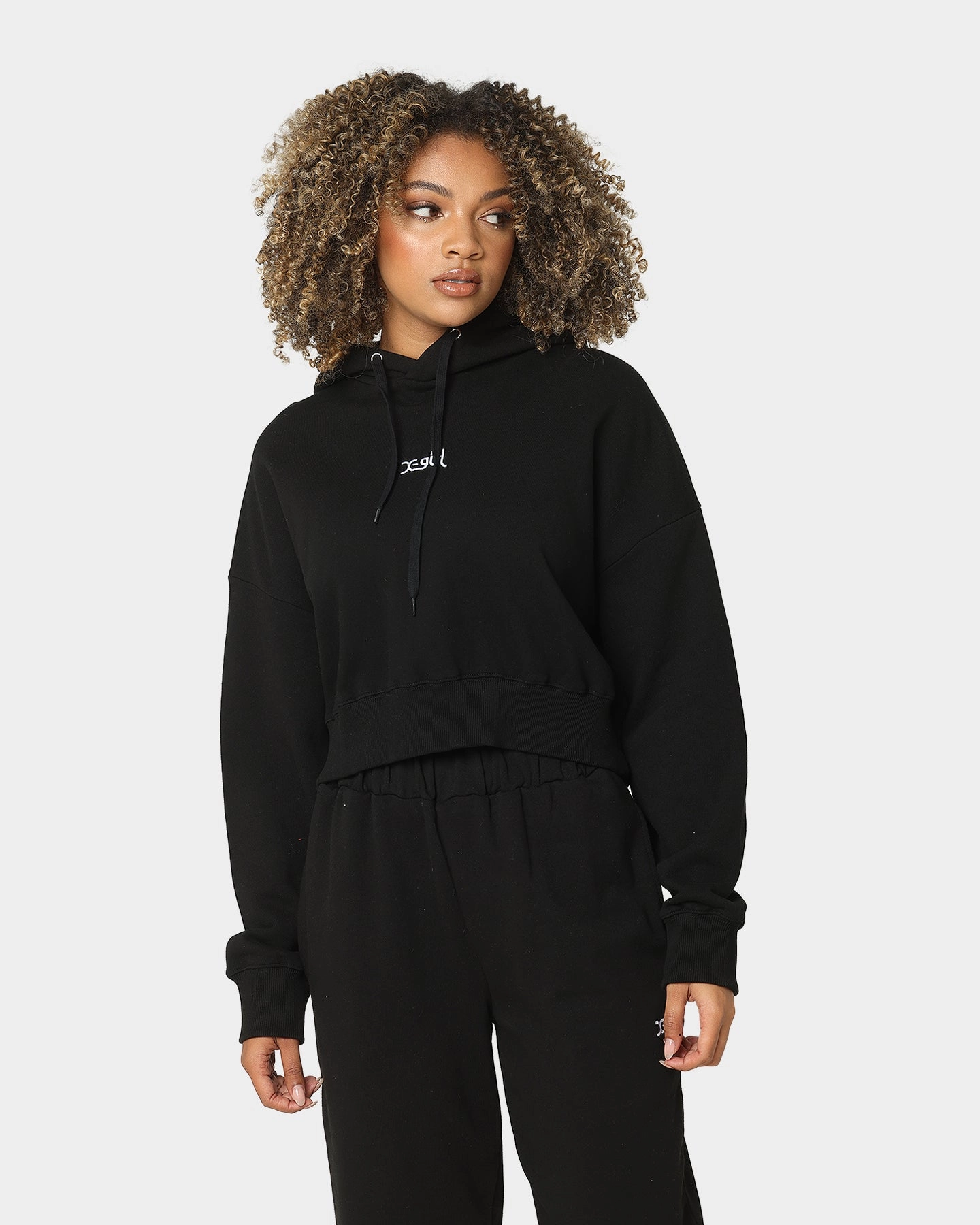 Full Zip Closure Premium X-Girl Women's Mills Logo Crop Hoodie Black