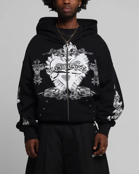 Remember Loiter Hearts Zip Hoodie Black