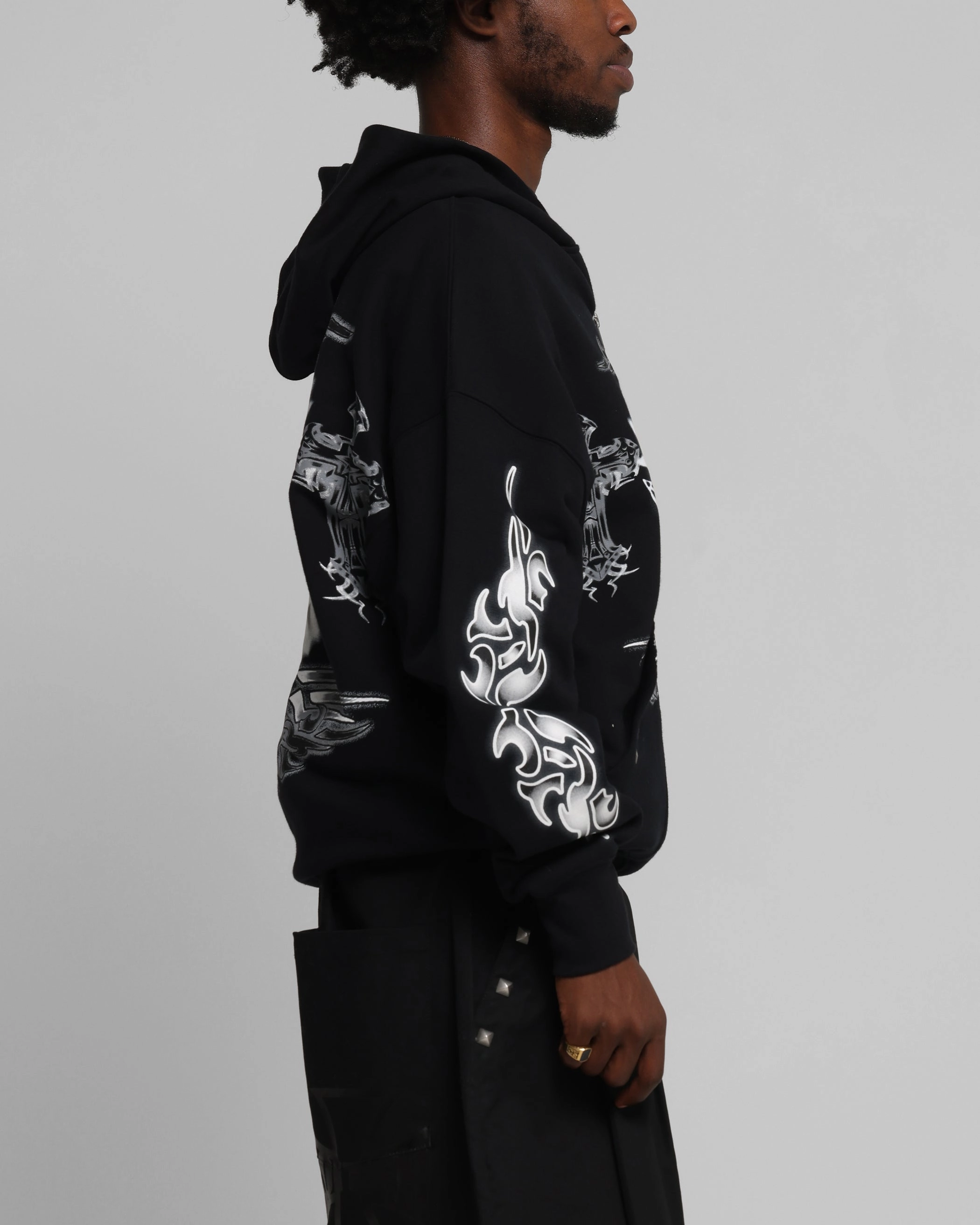 Loiter Hearts Zip Hoodie Black Stretch Comfort