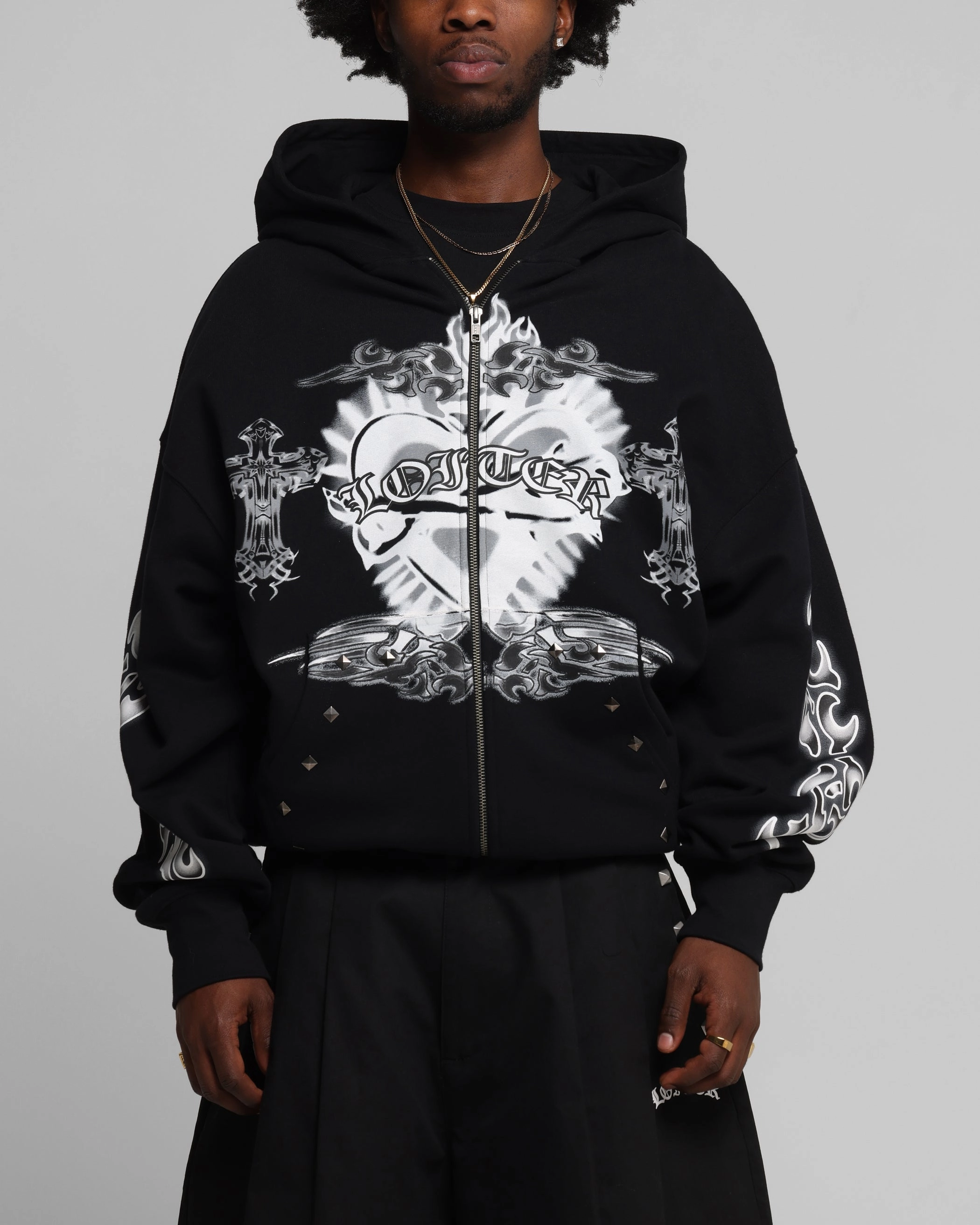Remember Loiter Hearts Zip Hoodie Black