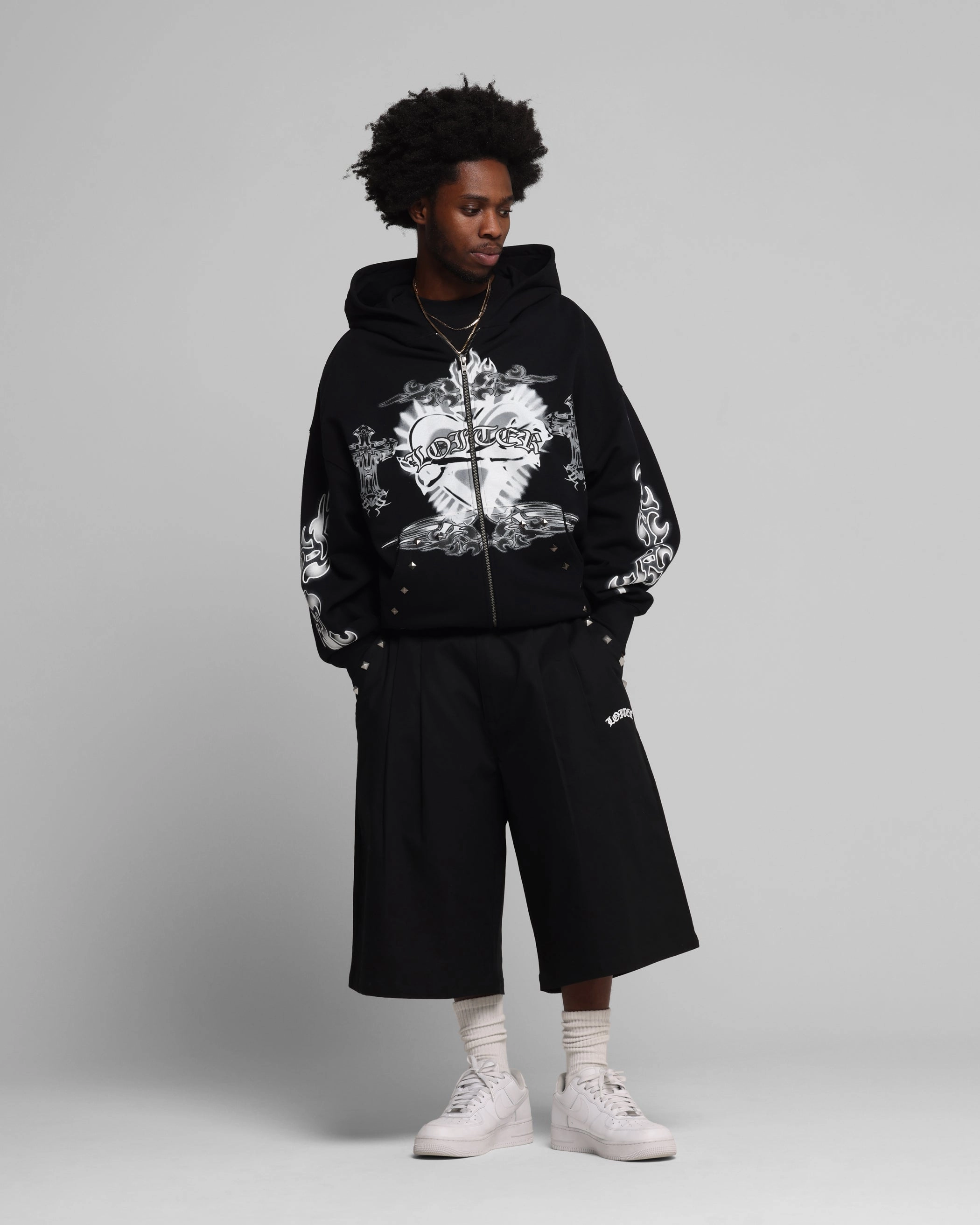 Loiter Hearts Zip Hoodie Black Upgrade