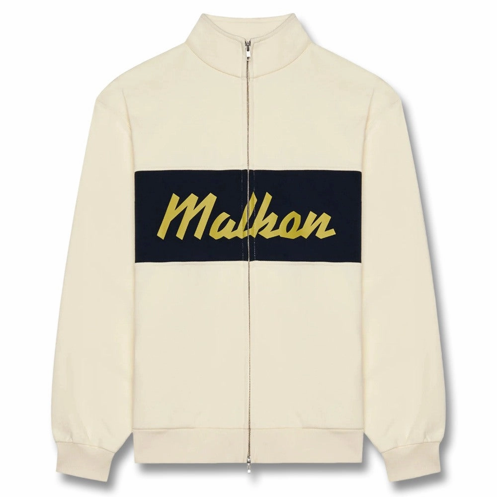Malbon University Double Zip Golf Jacket Cream - SS25 Men UV Protection Finish Organic Cotton Blend