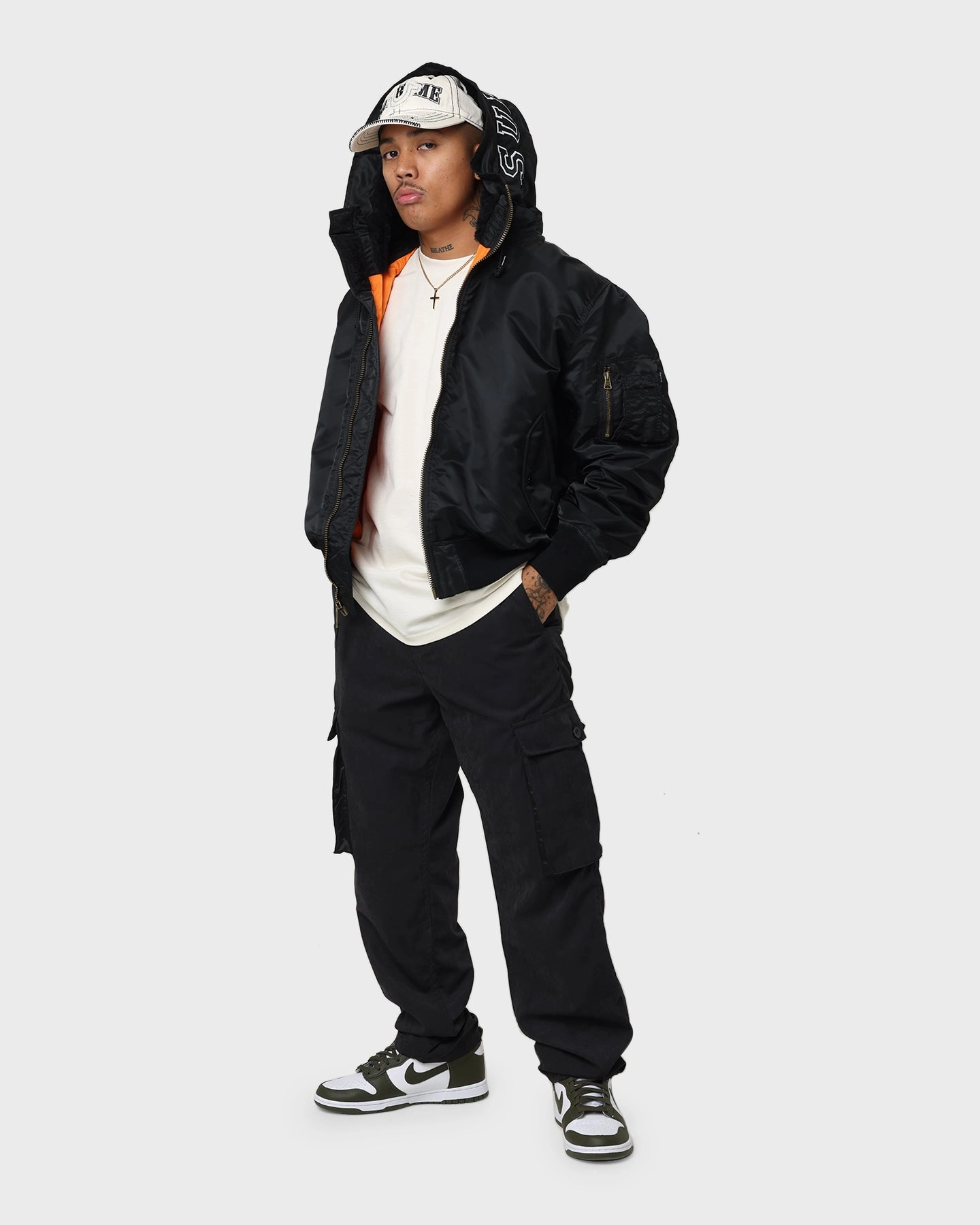 Supreme Hooded MA-1 Jacket Black Fearlessness Fashionable
