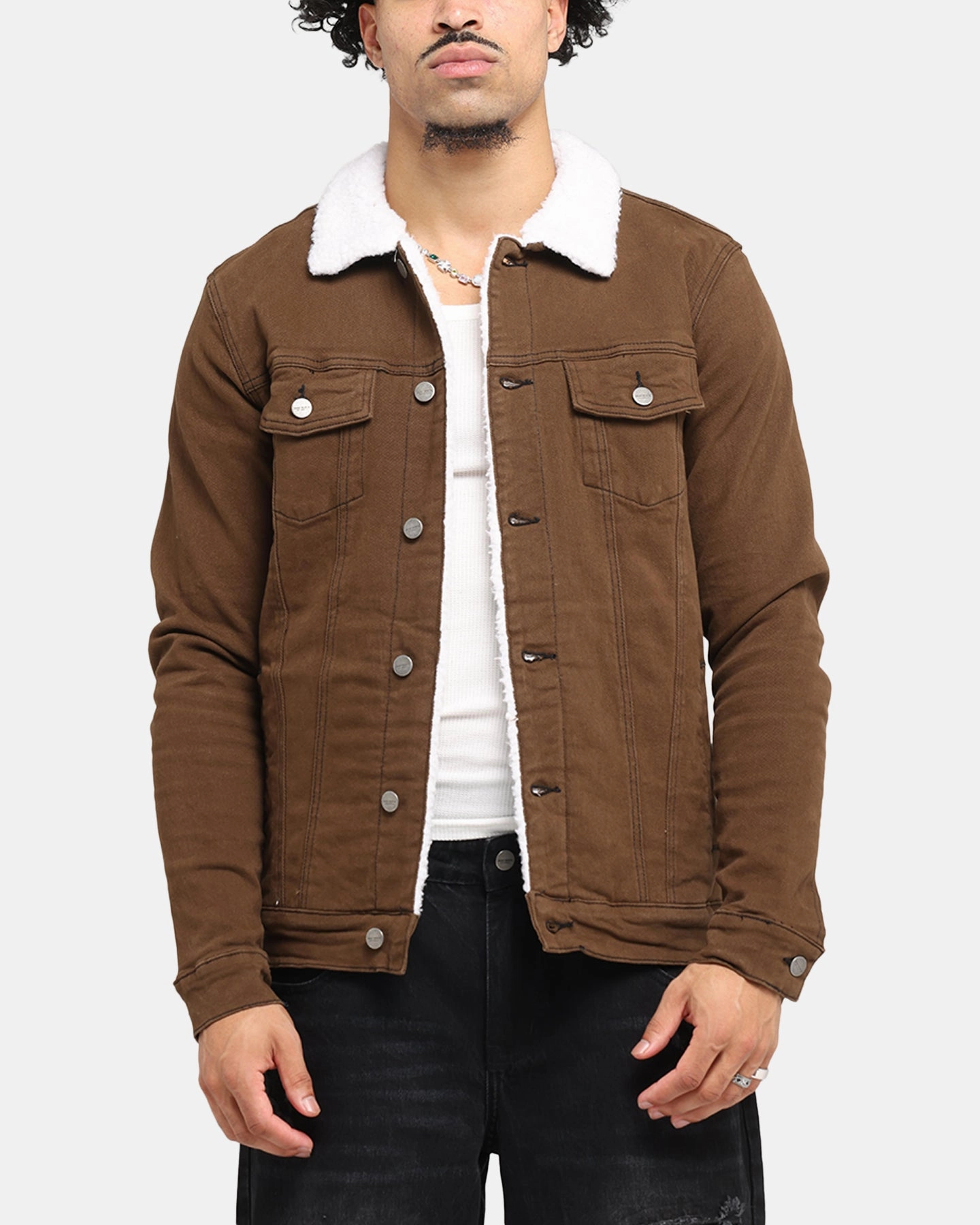 Saint Morta Sherpa Denim Jacket Vintage Brown Casual Warmth