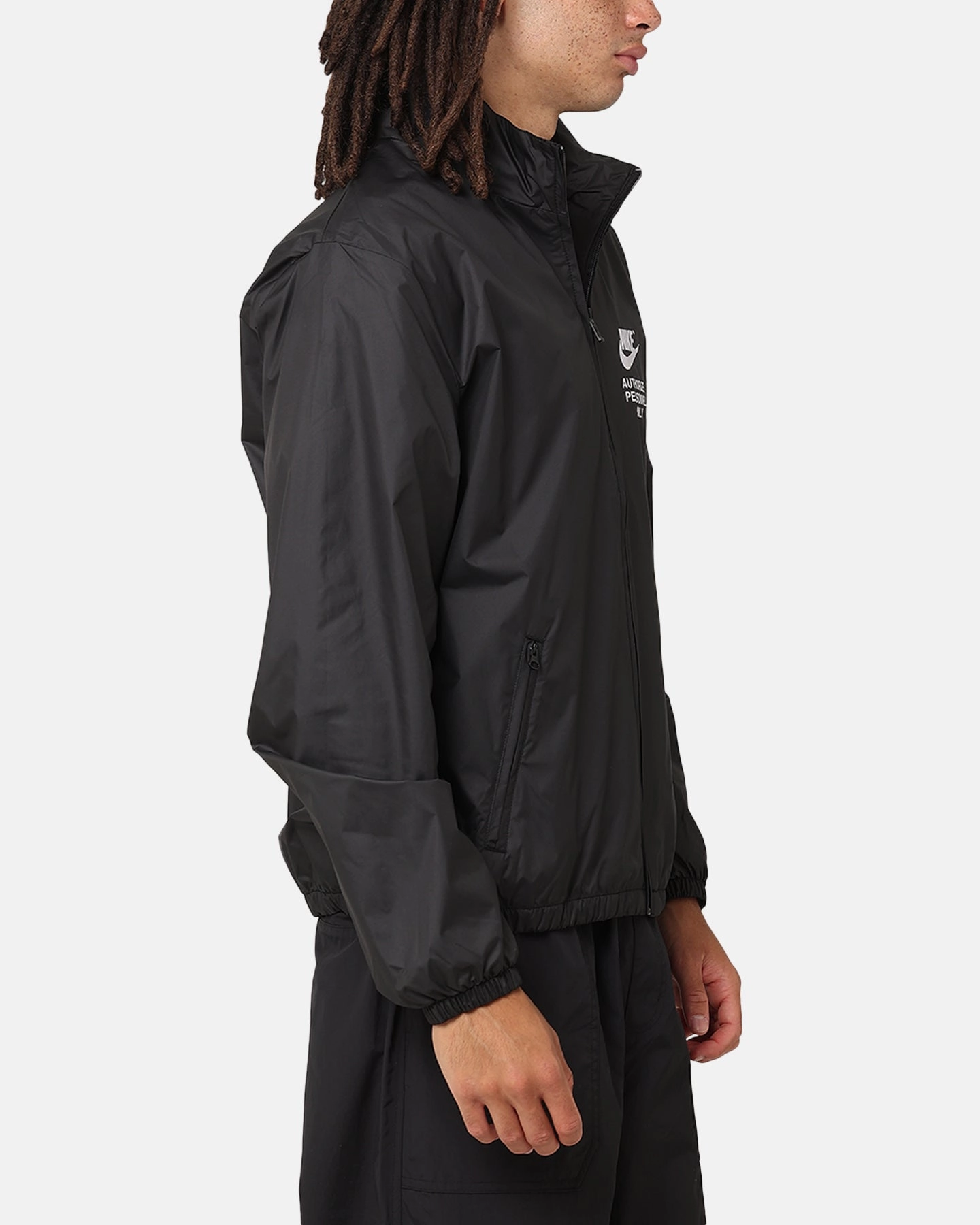 Nike Woven Full Zip Jacket Black/Black Road Trip suitable for modeling