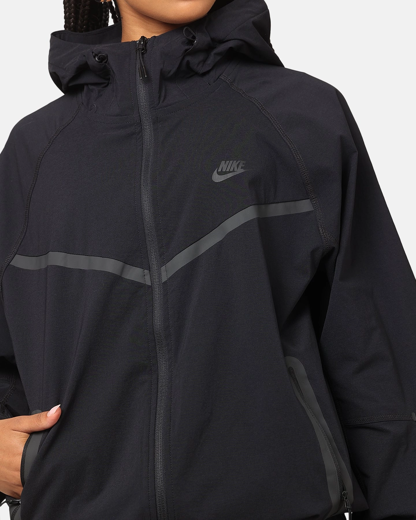 Embroidered Nike Tech Woven Full Zip Jacket Back/Black/Black