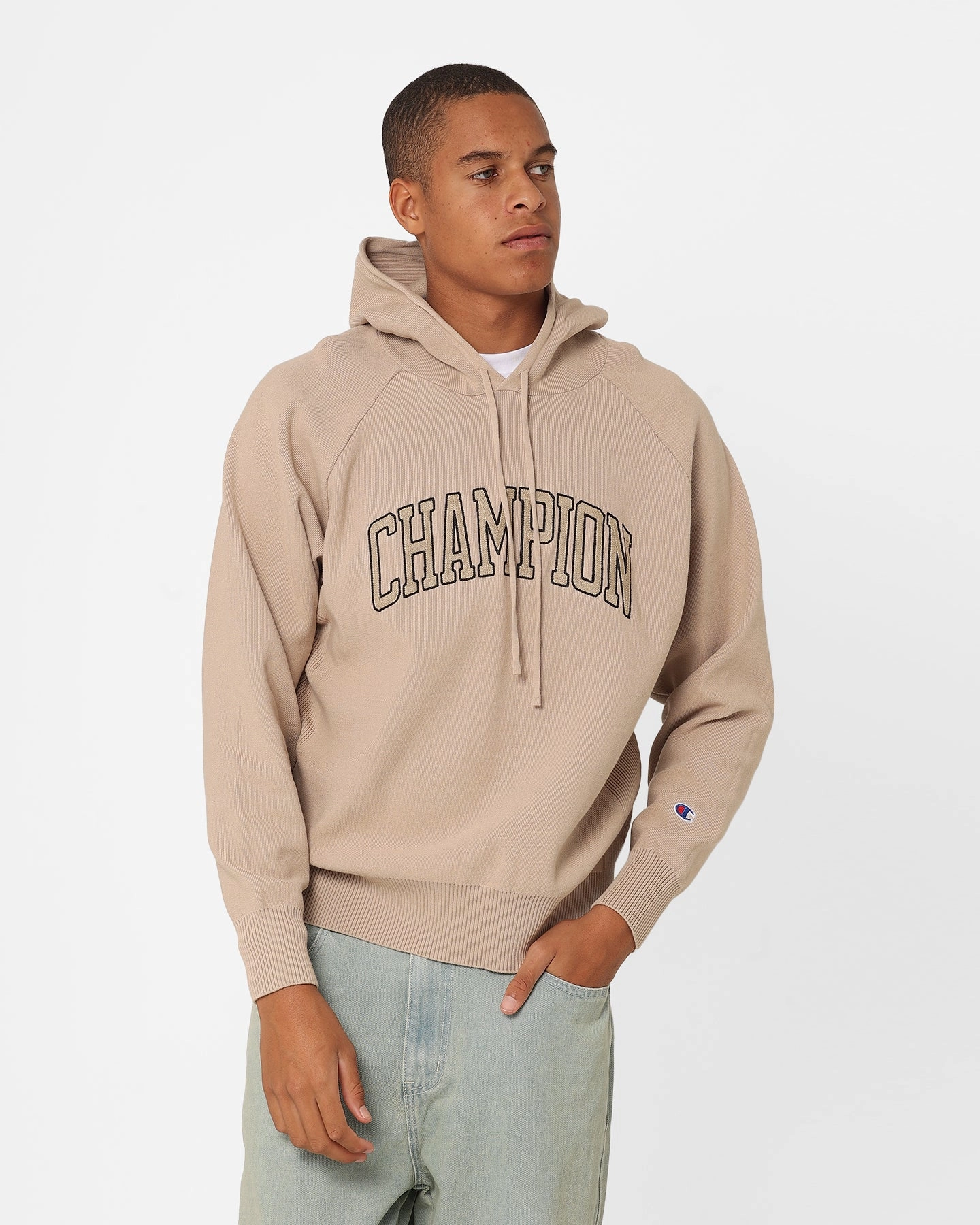 Multi Panel Construction Champion LFS Knitted Hoodie Cafe Latte