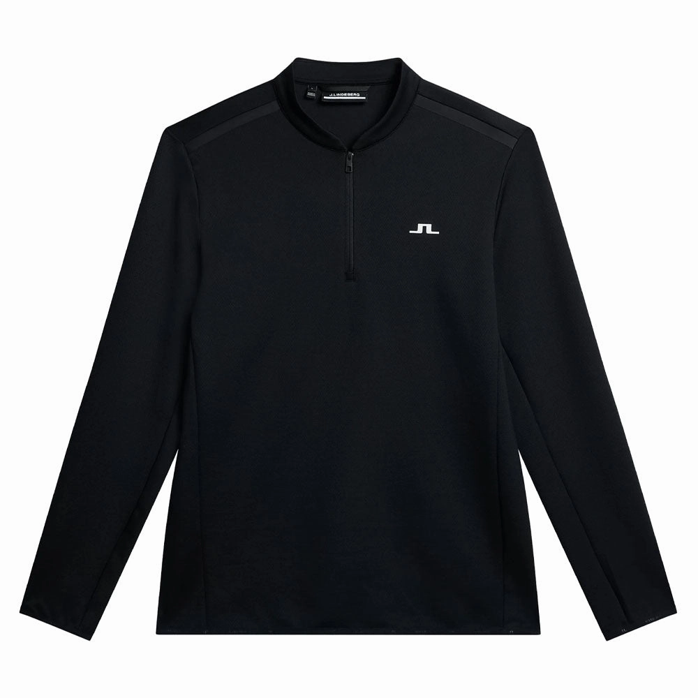 Sleek Layer Fit Stretch Material J.Lindeberg Tech Bridge Mid Layer Golf Pullover Black - SS24 Men