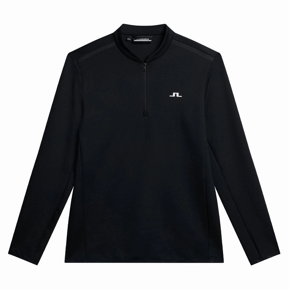 J.Lindeberg Tech Bridge Mid Layer Golf Pullover Black - SS24 Men Quilted Stitching