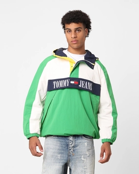 Anti Static Lining Shield Tommy Jeans Oversized Chicago Archive Popover Windbreaker Jacket Coastal Green/Multi