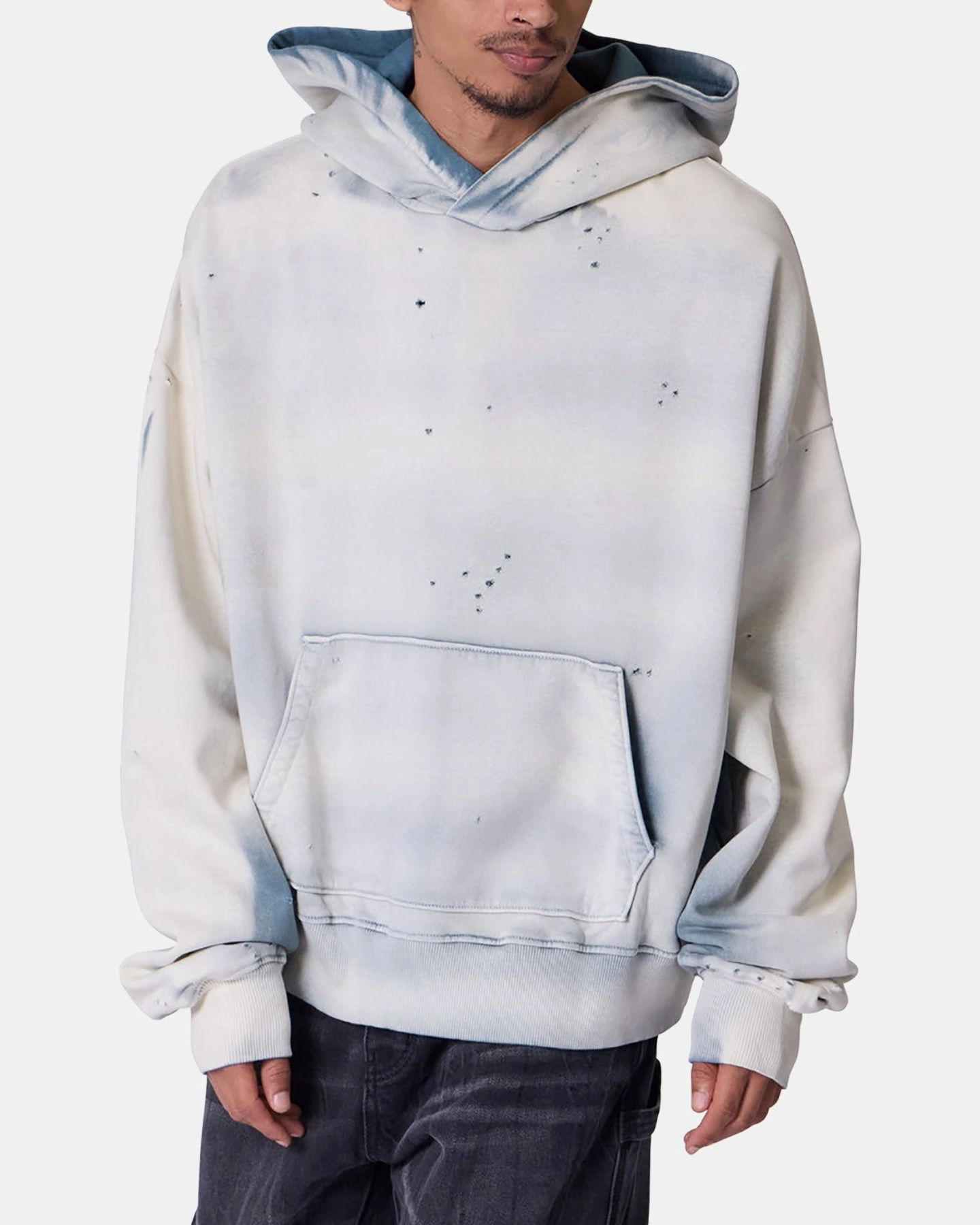 MNML Sprayed Hoodie Blue Double Layer Design Reflective Trim