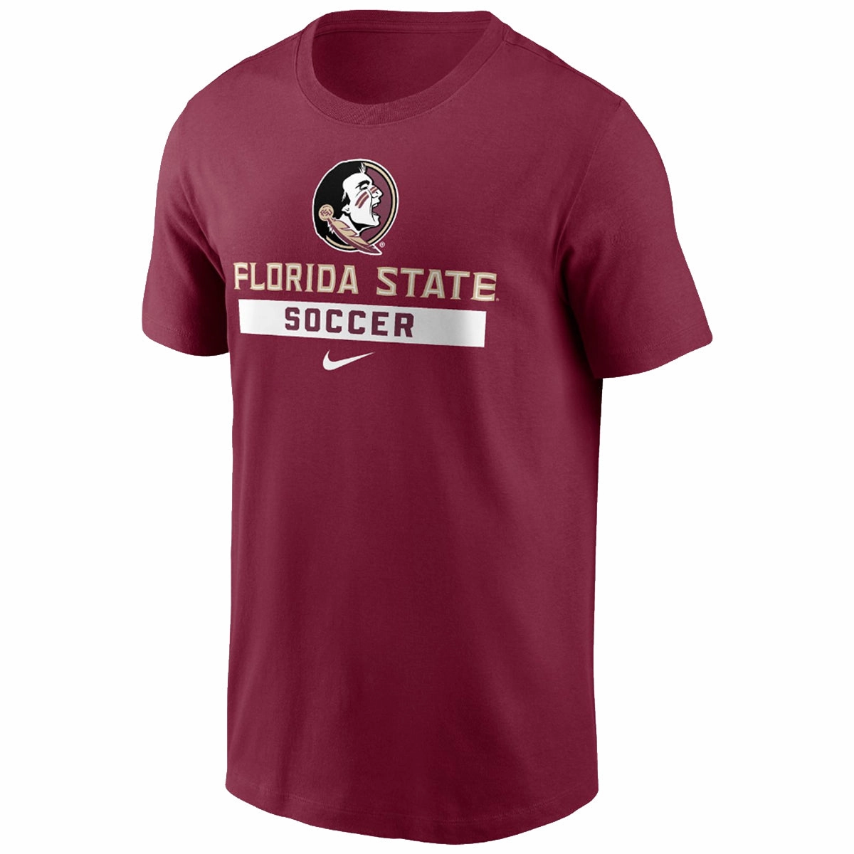 Nike Men's Seminole Logo/Florida State Soccer Design Short Sleeve Cotton T-shirt - Garnet Weekend Wardrobe Slim Fit Design