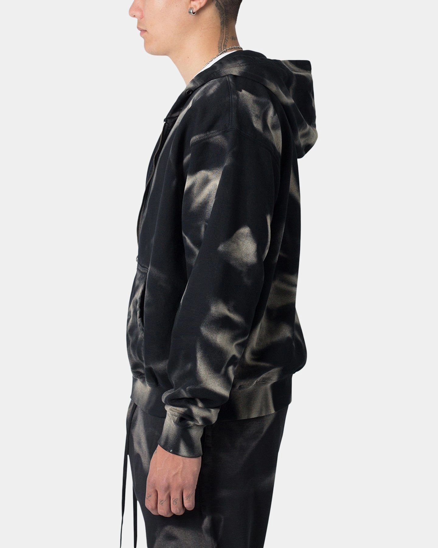 MNML Sun Burned Zip Up Hoodie Washed Black Hazard Deal