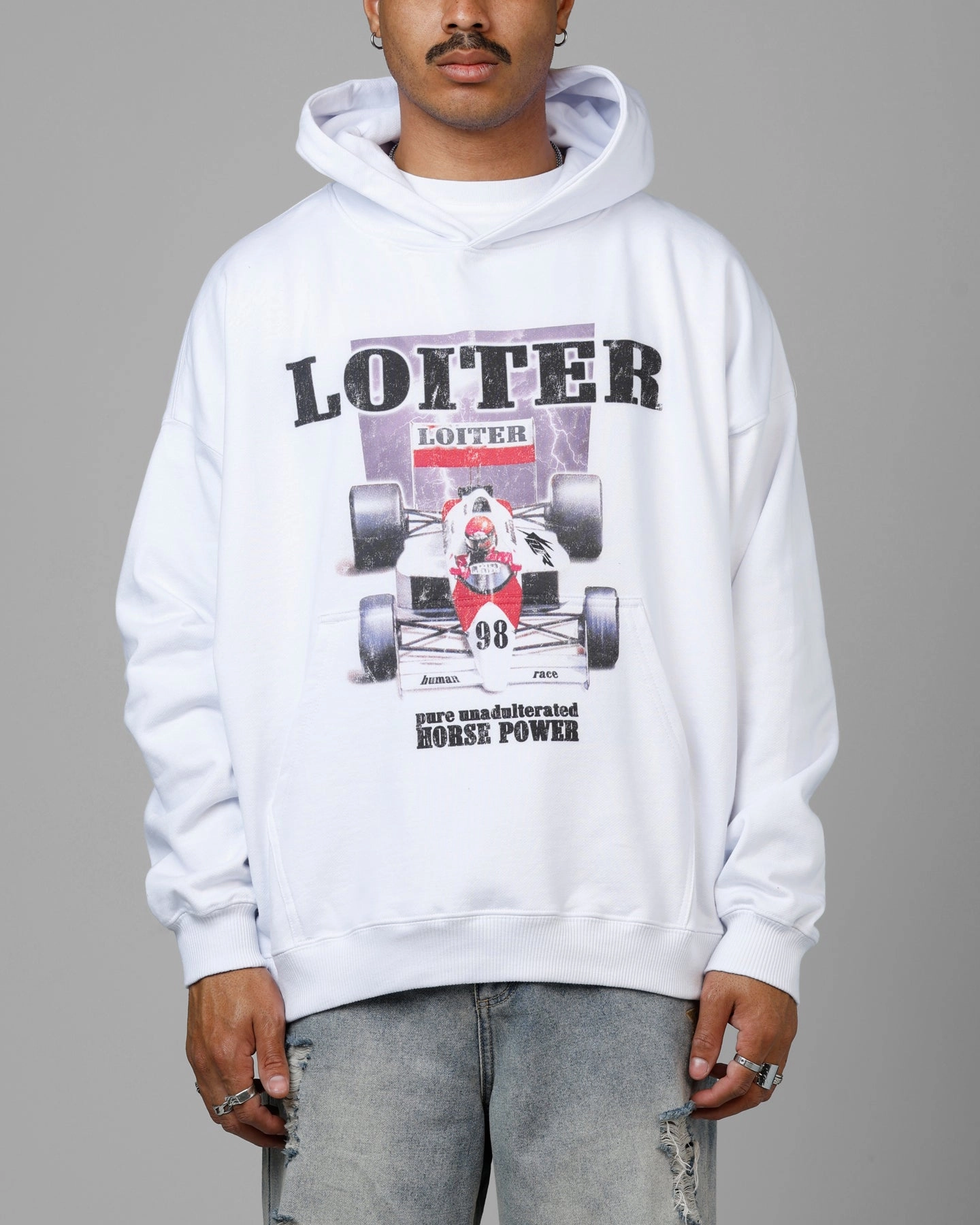 Loiter Horse Power Hoodie White Breathable mesh
