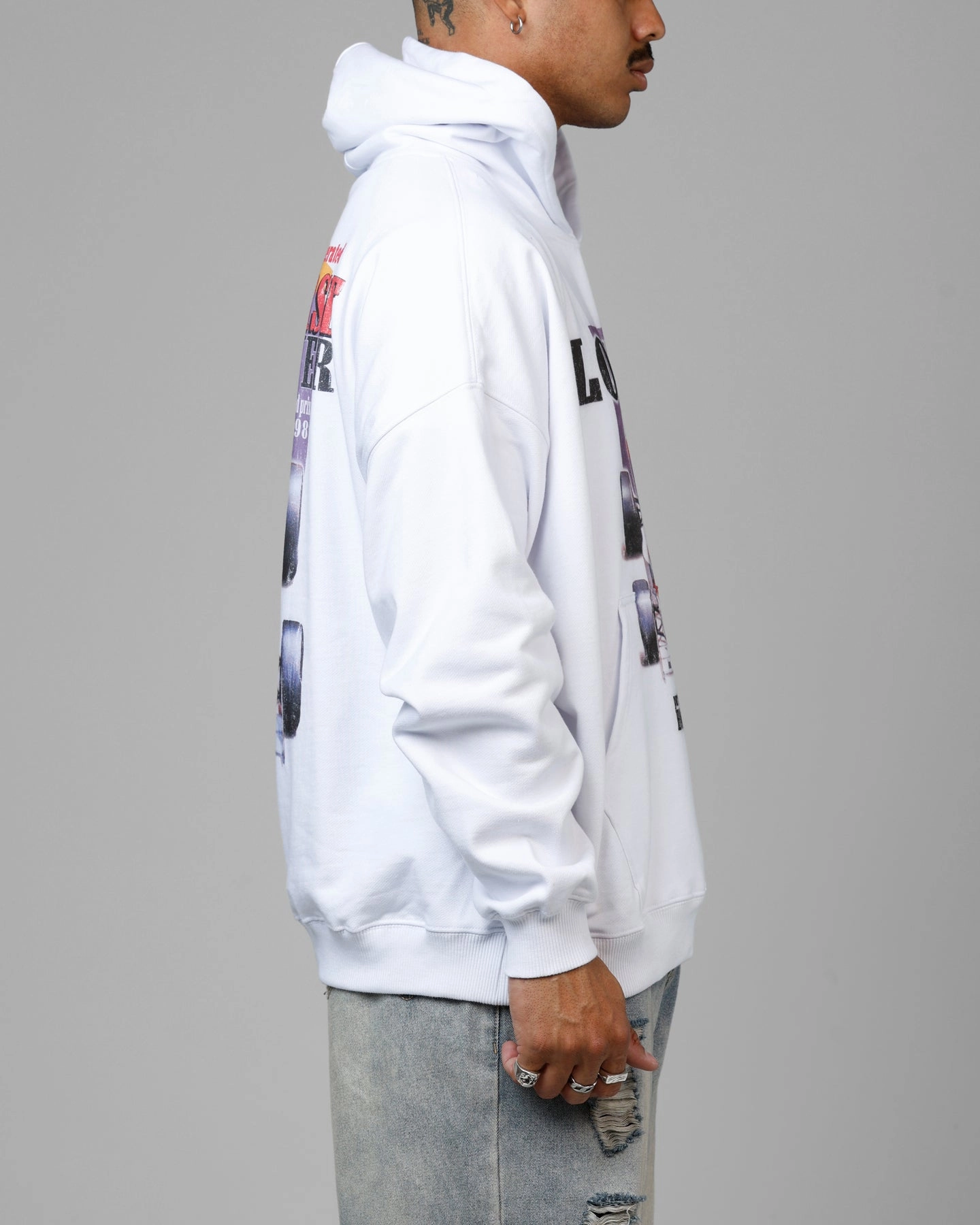 Rugged Durability Quilted Stitching Loiter Horse Power Hoodie White