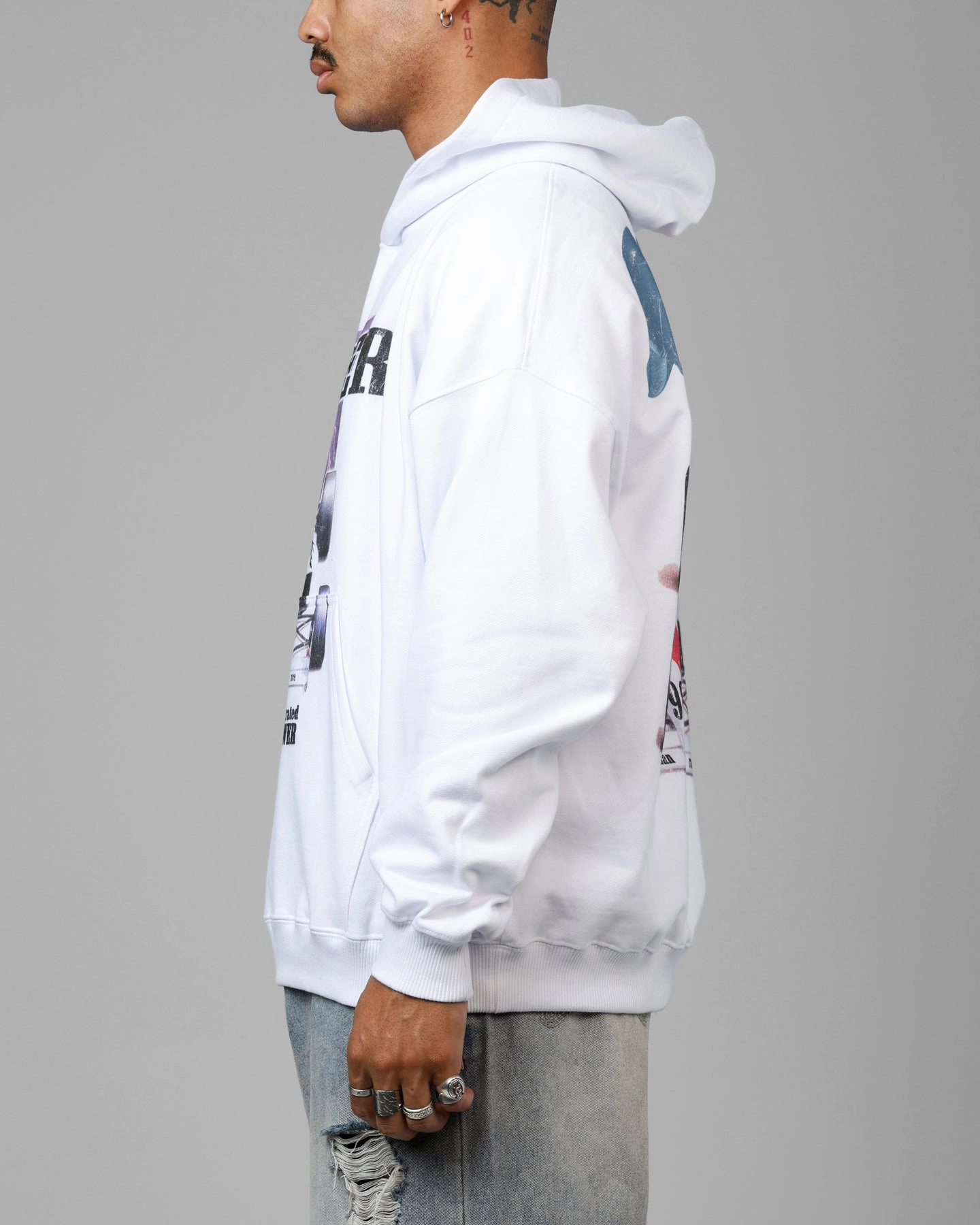 Loiter Horse Power Hoodie White Hidden Compartments Quilted Construction