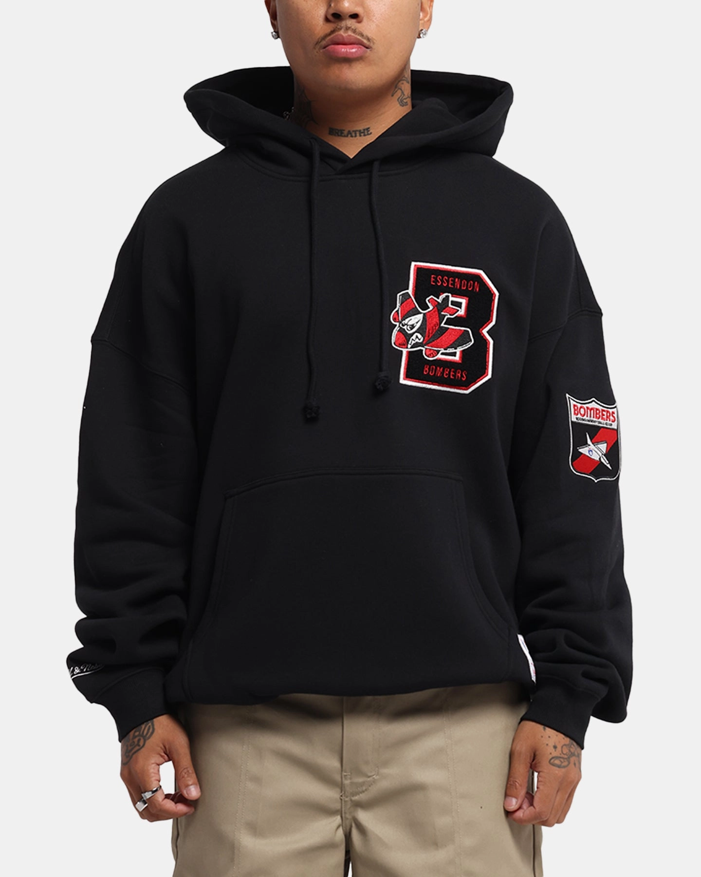 Windproof Jacket Mitchell & Ness Essendon Bombers Team Hoodie Solid Black