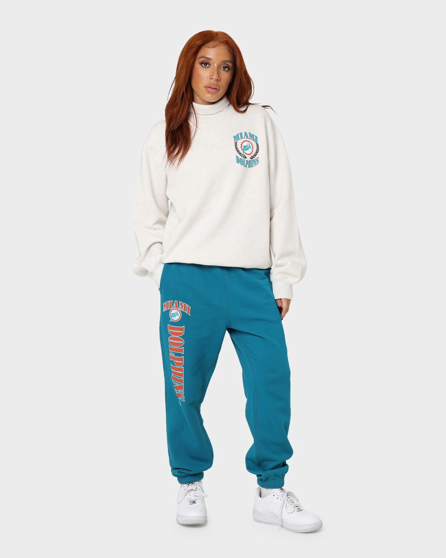 Easy Zip Mitchell & Ness Women's Miami Dolphins Arched Logo Sweat Pants Faded Teal