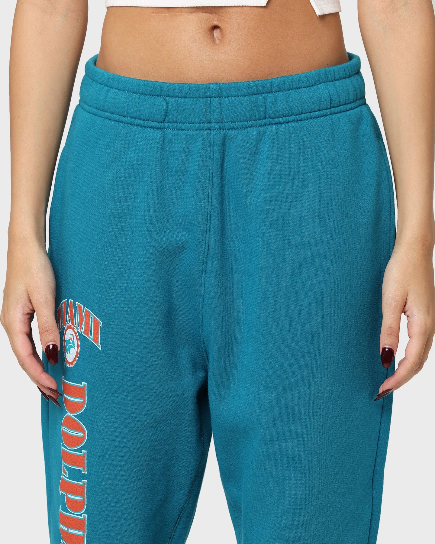 Mitchell & Ness Women's Miami Dolphins Arched Logo Sweat Pants Faded Teal Compression Strap Adjustment