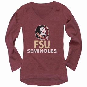 Simple and Relaxed Wes & Willy Girl's Seminole Logo/FSU Seminoles Design Long Sleeve Slub T-shirt - Garnet