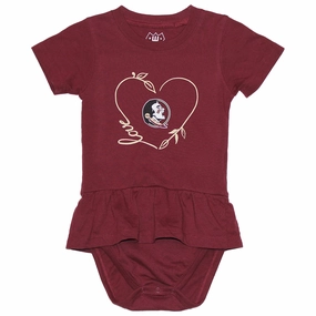 Wes & Willy Infant Girl's Seminole Logo Heart Design Onesie - Garnet Two Way Stretch