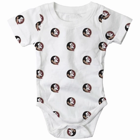 Wide Collar Wes & Willy Infant Seminole Logo All Over Printed Onesie - White