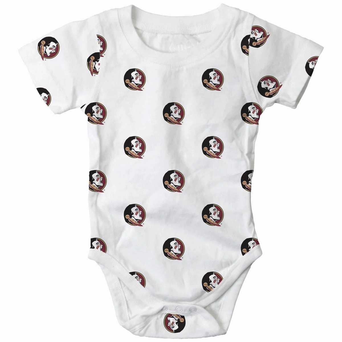 Wide Collar Wes & Willy Infant Seminole Logo All Over Printed Onesie - White