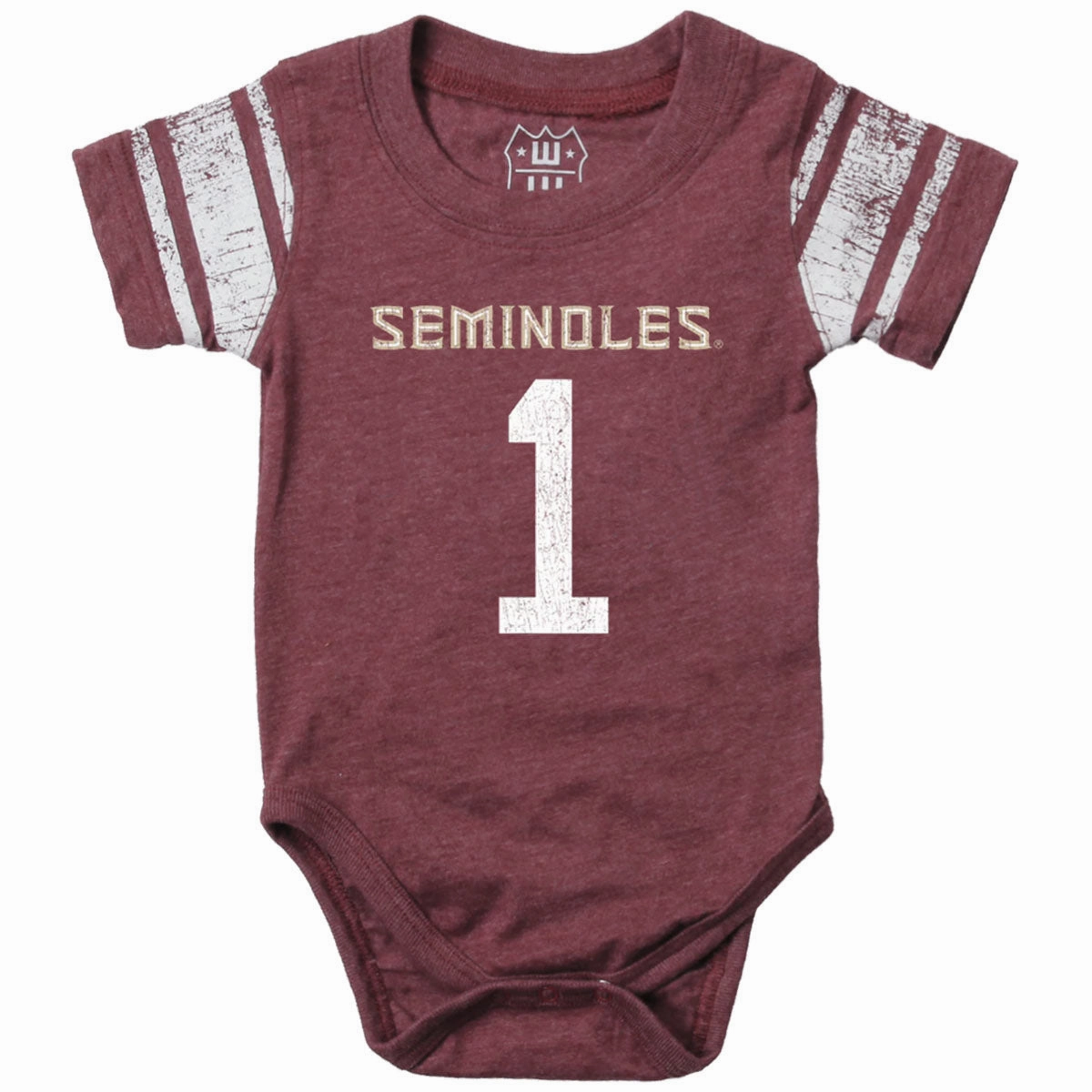 Wes & Willy Infant Seminoles #1 Short Sleeve Football Jersey Onesie - Garnet Jersey Fabric