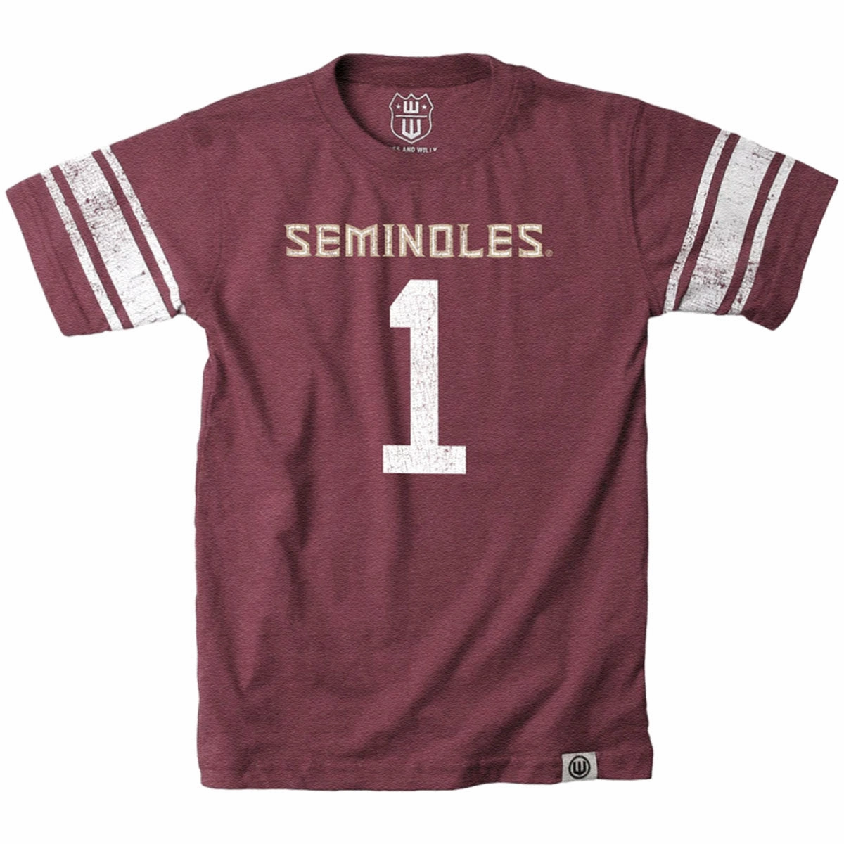 Quick Drying Cozy Fit Wes & Willy Infant/Toddler/Youth Seminoles #1 Short Sleeve Football Jersey T-shirt - Garnet
