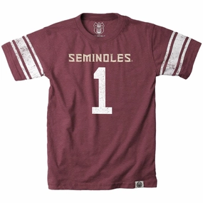 Raw Edge Hem Wes & Willy Infant/Toddler/Youth Seminoles #1 Short Sleeve Football Jersey T-shirt - Garnet