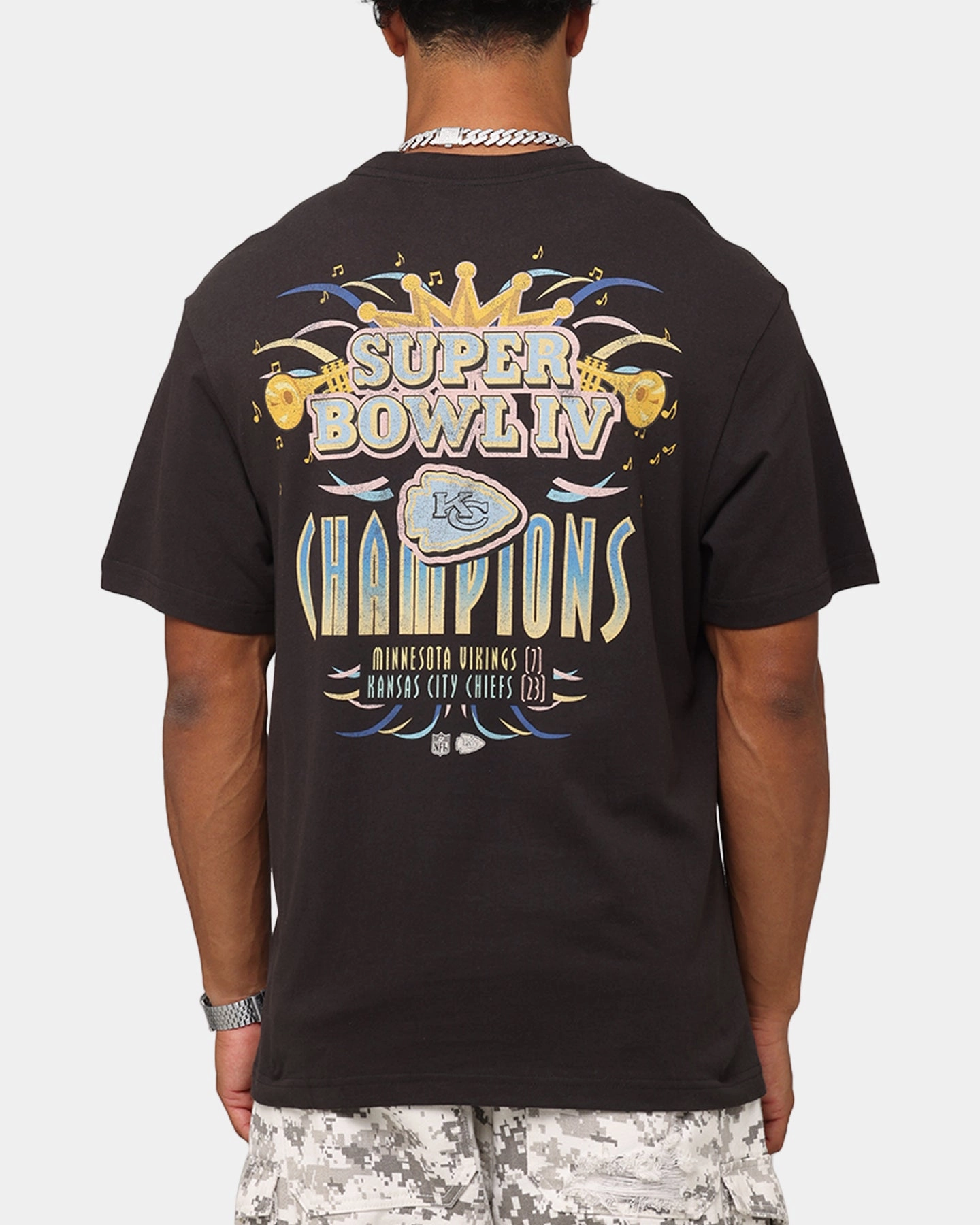 Mitchell & Ness New Orleans 1970 Super Bowl IV Match Up T-Shirt Faded Black Wrinkle Resistant Finish
