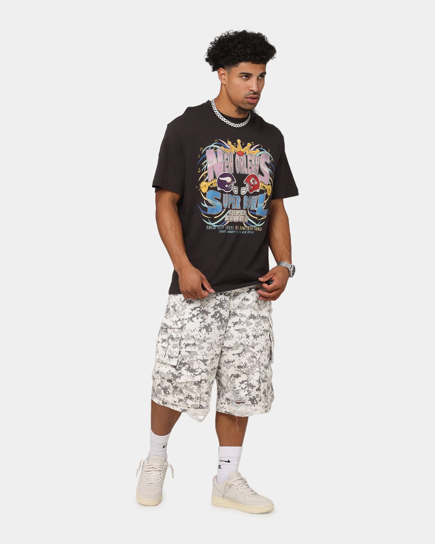 EnhancedDurabilityFinish Mitchell & Ness New Orleans 1970 Super Bowl IV Match Up T-Shirt Faded Black