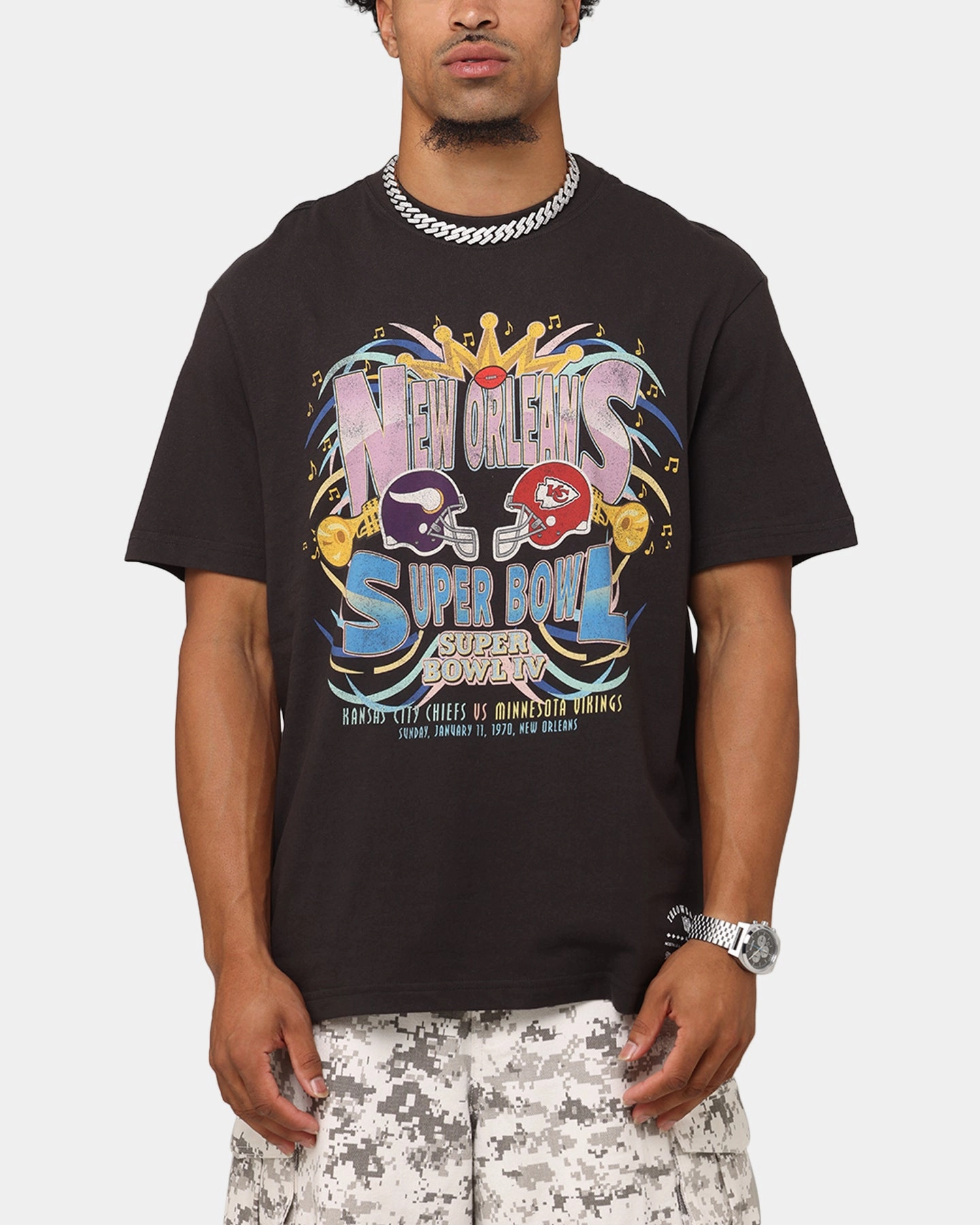 AllWeatherComfort Mitchell & Ness New Orleans 1970 Super Bowl IV Match Up T-Shirt Faded Black