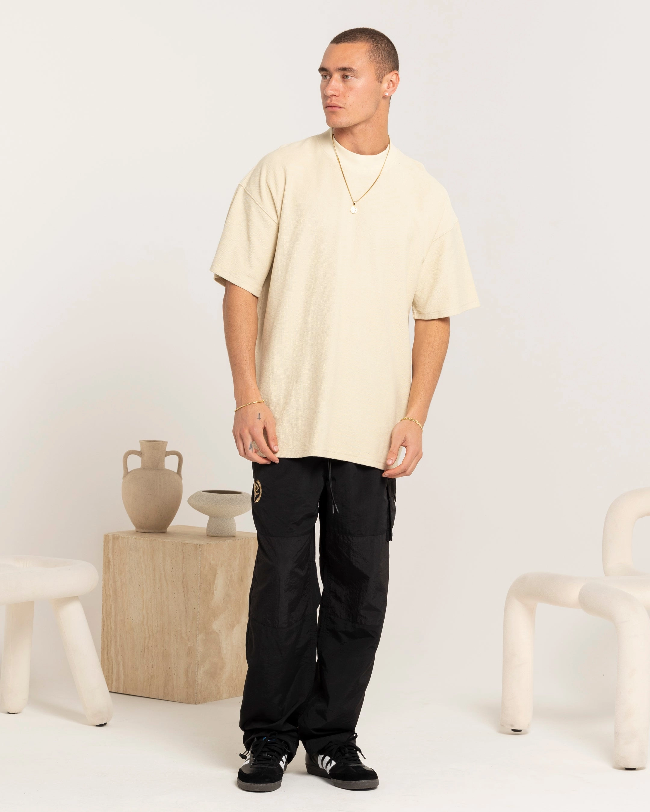 Simple Look Comfy Comfort Carre Terry Oversized T-Shirt Light Stone