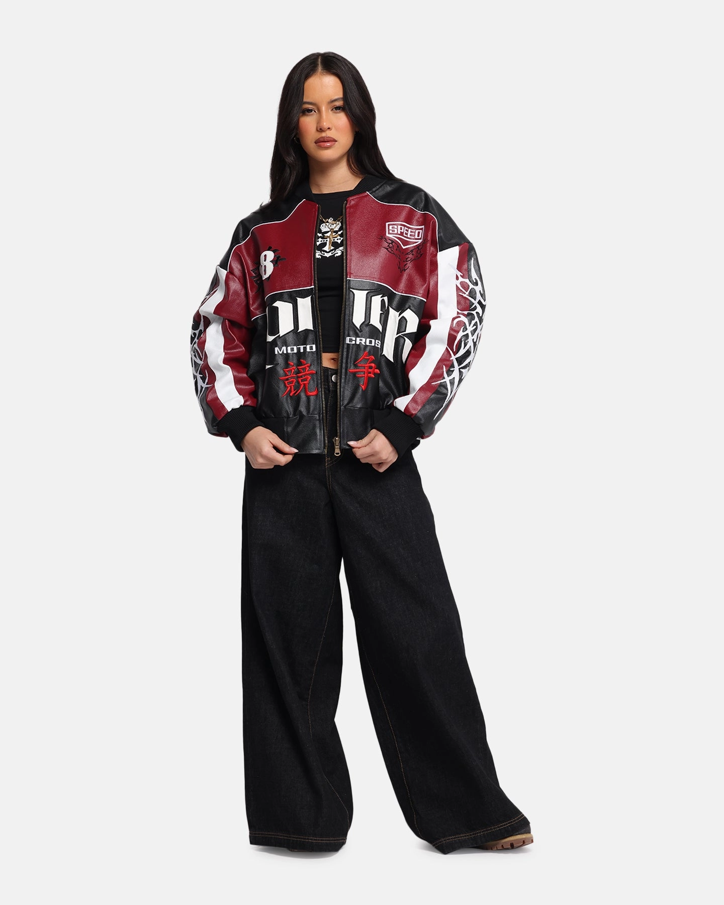 Loiter Tokyo Drift Vegan Leather Jacket Red SnapFasteners